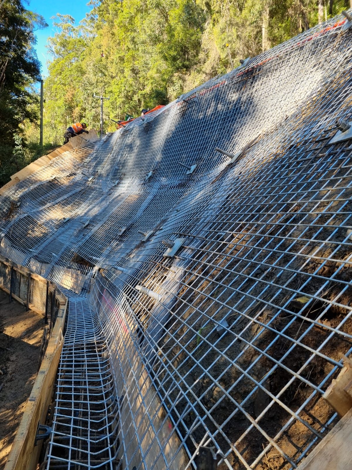 Slope stabilisation mesh on steep rock