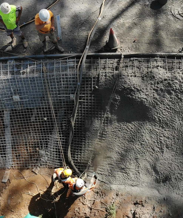 Rope-access shotcrete on ropes